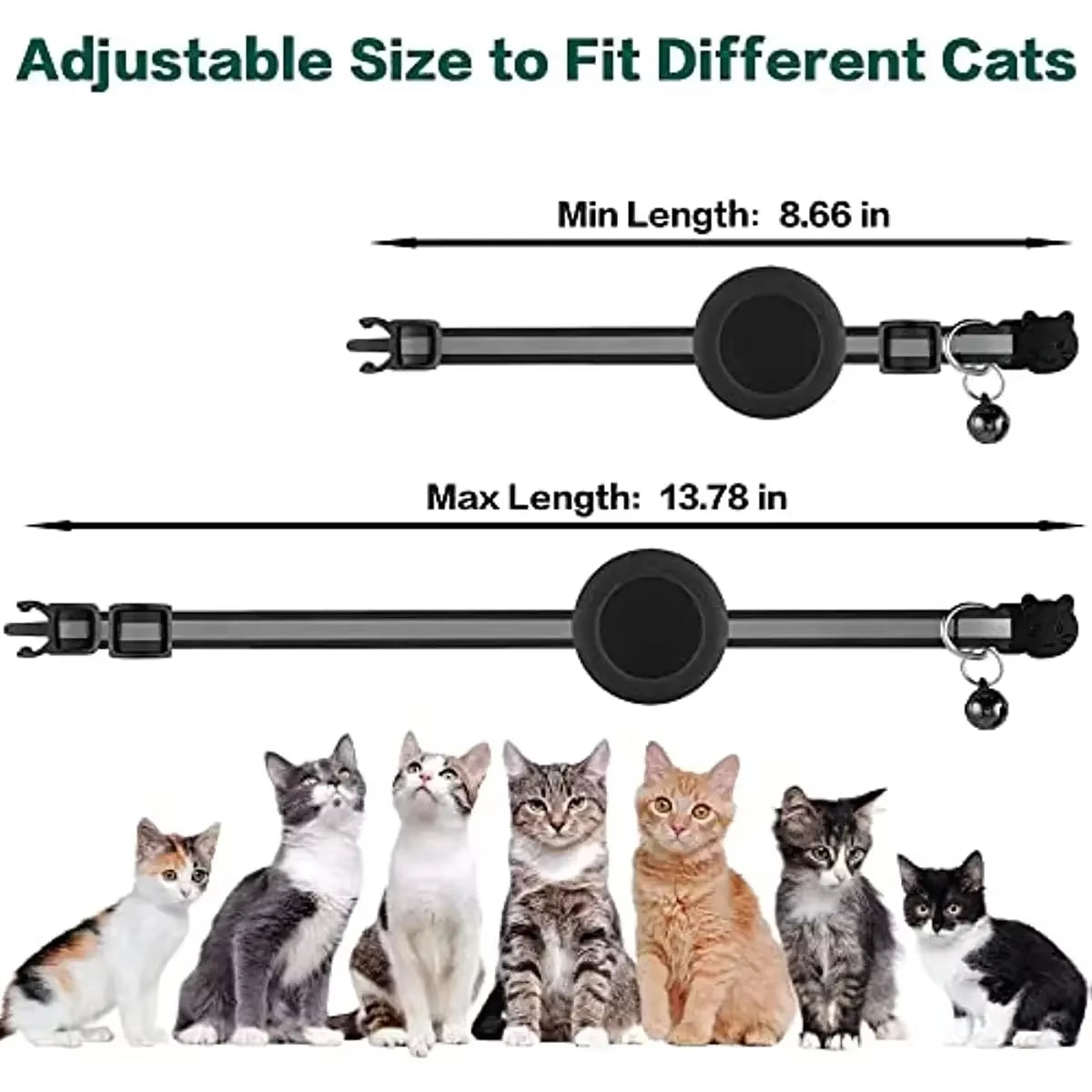 1Pcs Pet Airtag Cat Collar Breakaway, Reflective Kitten Collar with Apple Air Tag Holder and Bell for Girl Boy Cats, 0.4 Inches