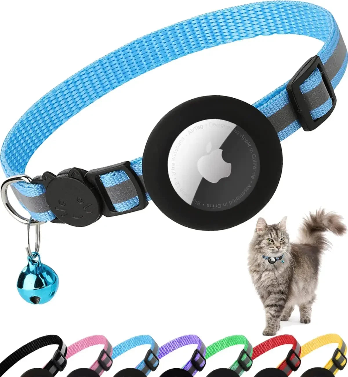 1Pcs Pet Airtag Cat Collar Breakaway, Reflective Kitten Collar with Apple Air Tag Holder and Bell for Girl Boy Cats, 0.4 Inches