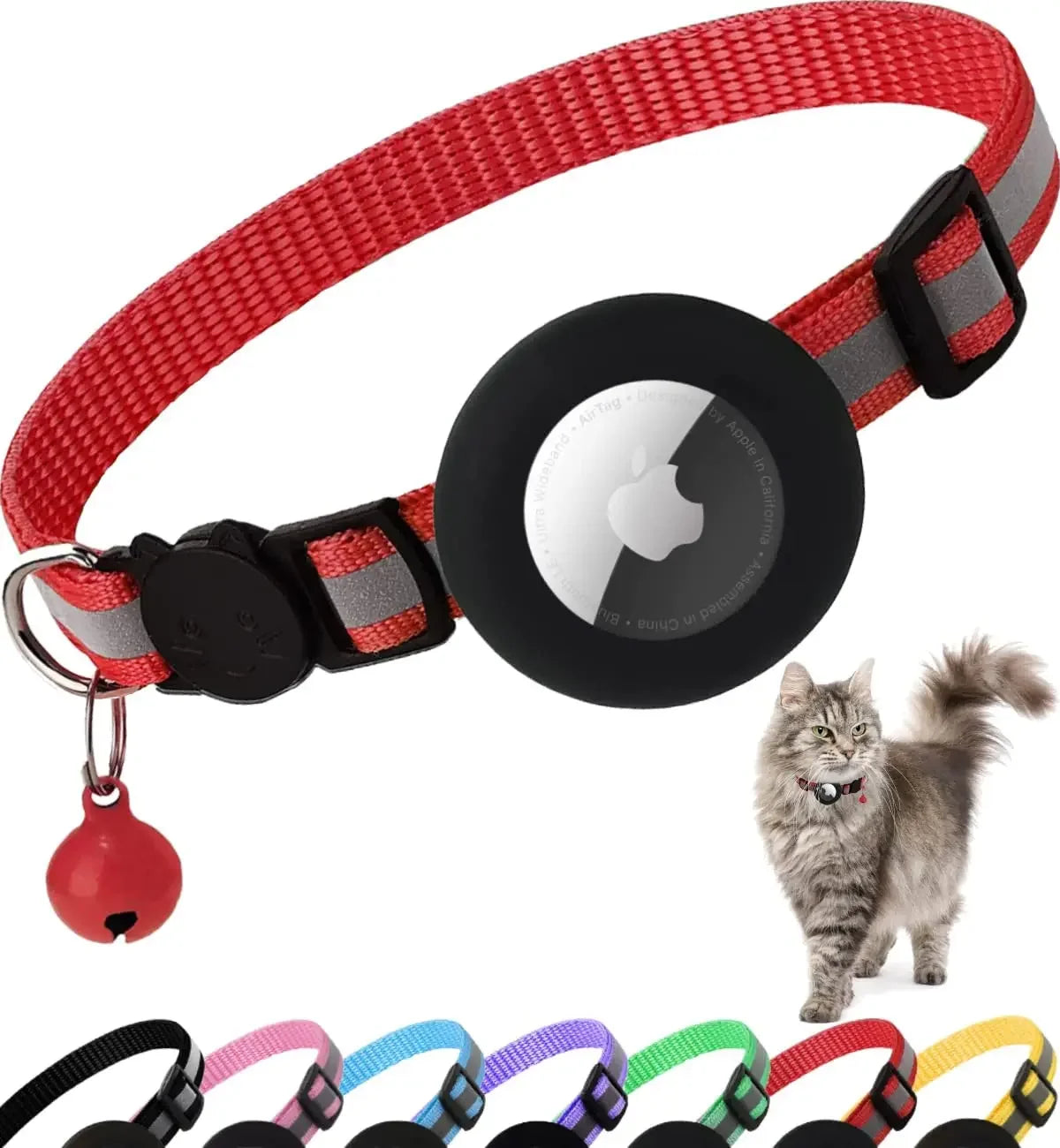 1Pcs Pet Airtag Cat Collar Breakaway, Reflective Kitten Collar with Apple Air Tag Holder and Bell for Girl Boy Cats, 0.4 Inches