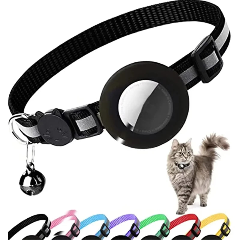 1Pcs Pet Airtag Cat Collar Breakaway, Reflective Kitten Collar with Apple Air Tag Holder and Bell for Girl Boy Cats, 0.4 Inches