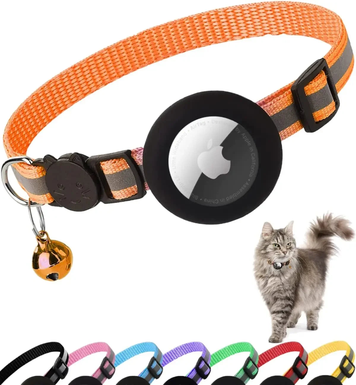 1Pcs Pet Airtag Cat Collar Breakaway, Reflective Kitten Collar with Apple Air Tag Holder and Bell for Girl Boy Cats, 0.4 Inches