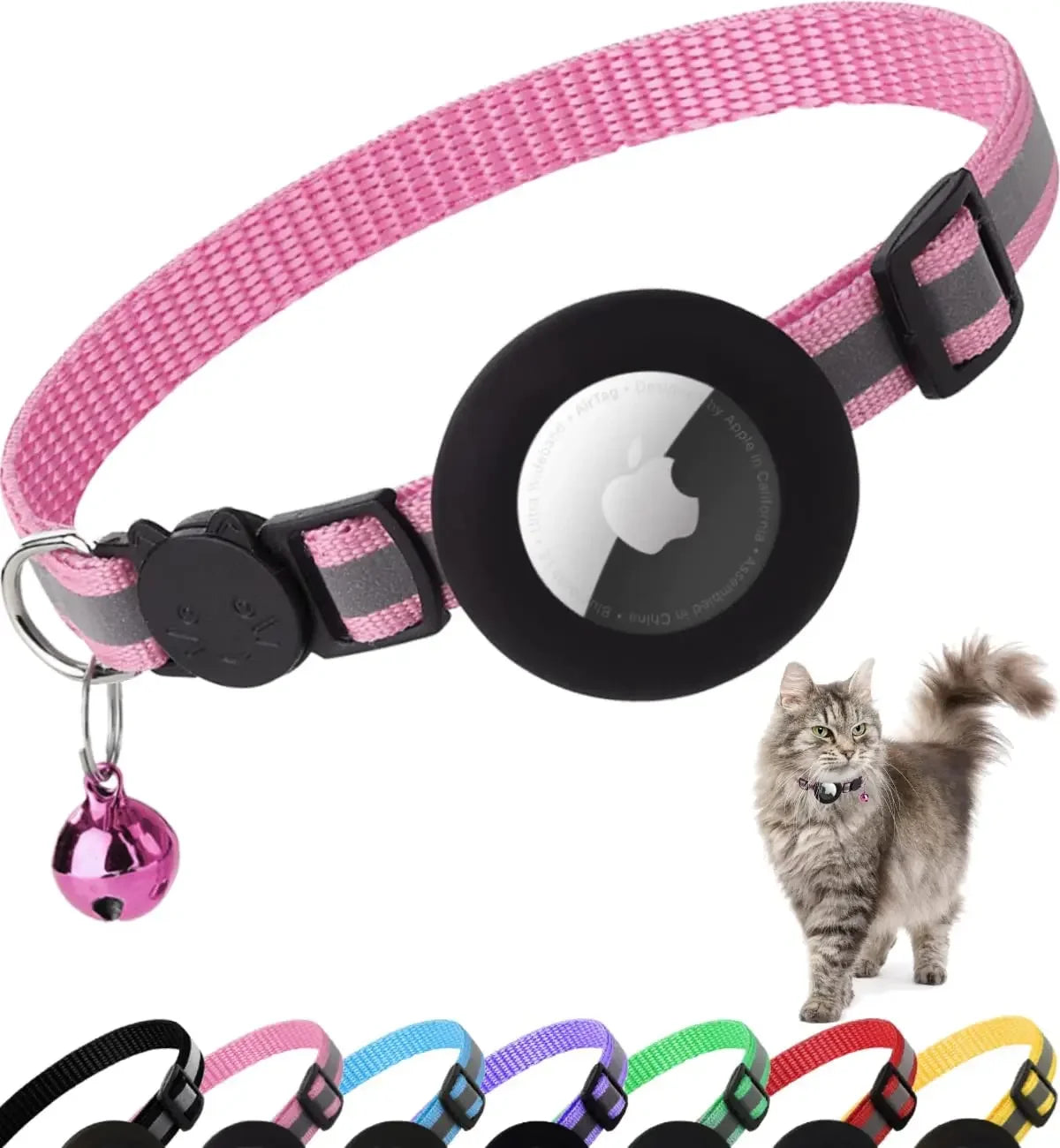 1Pcs Pet Airtag Cat Collar Breakaway, Reflective Kitten Collar with Apple Air Tag Holder and Bell for Girl Boy Cats, 0.4 Inches