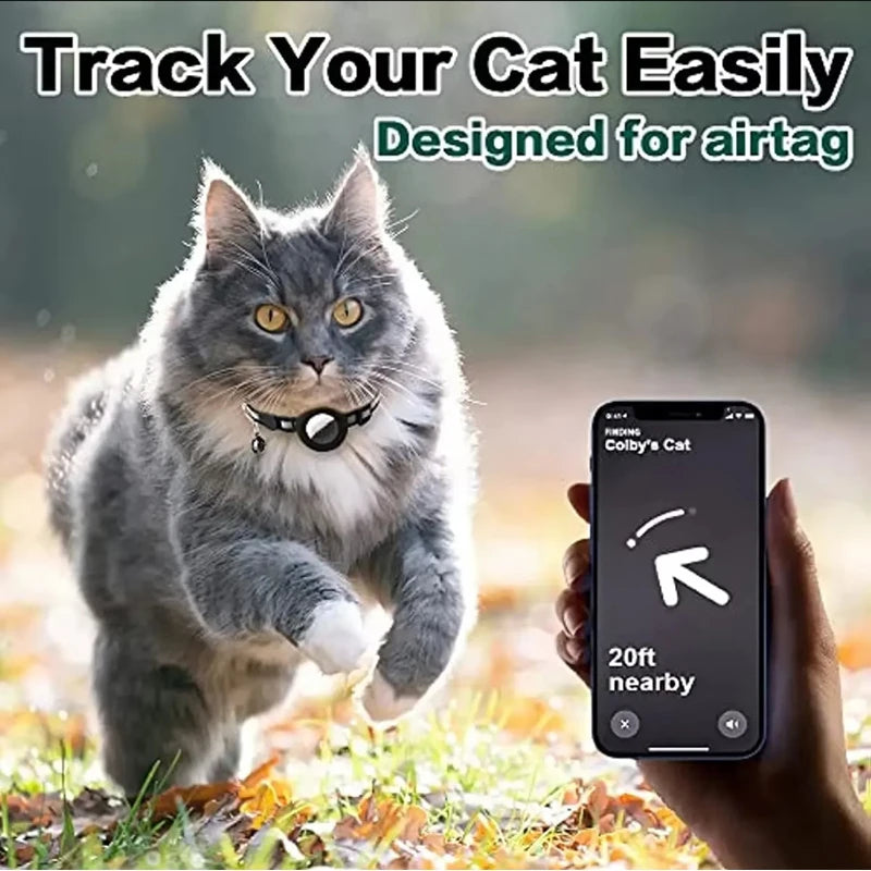 1Pcs Pet Airtag Cat Collar Breakaway, Reflective Kitten Collar with Apple Air Tag Holder and Bell for Girl Boy Cats, 0.4 Inches