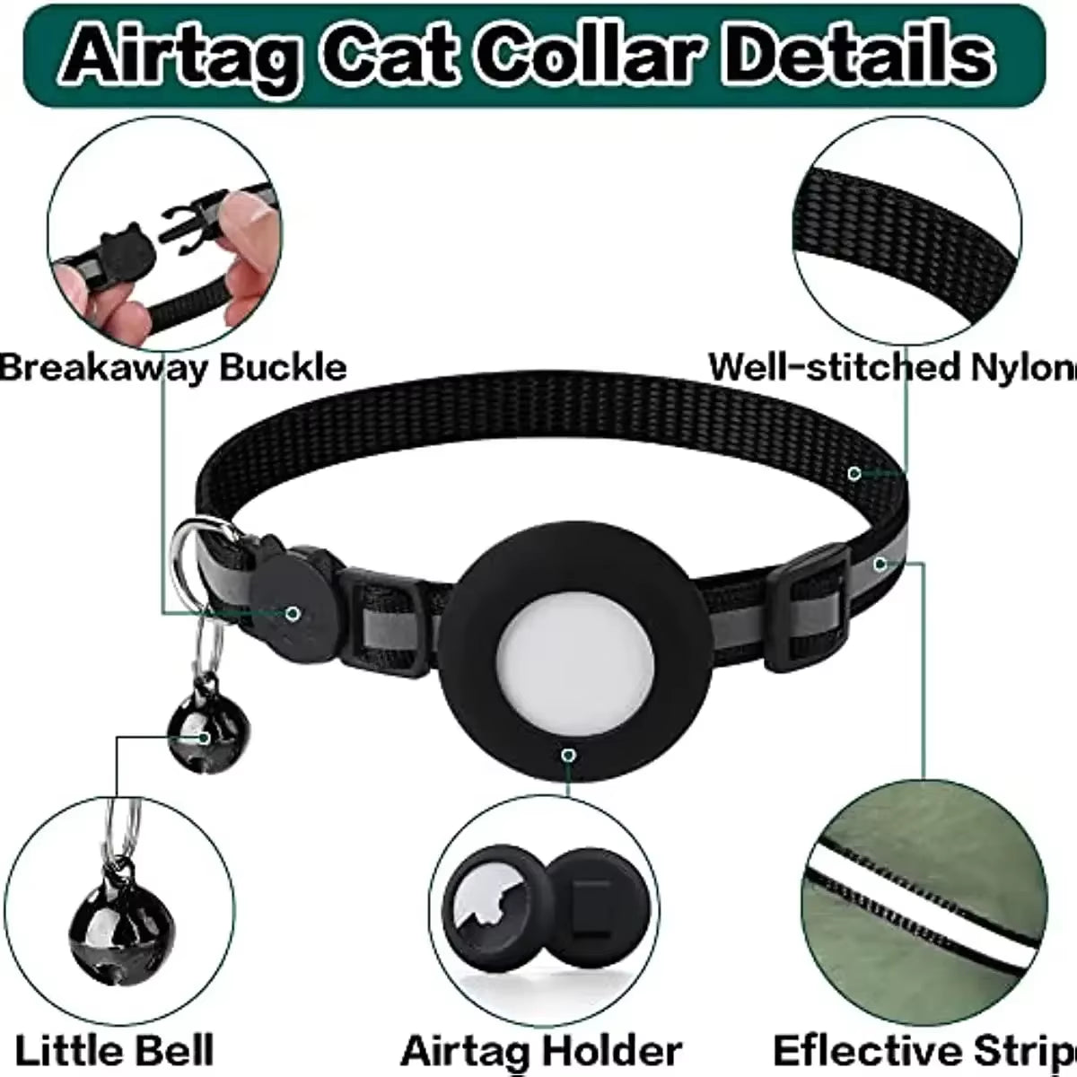 1Pcs Pet Airtag Cat Collar Breakaway, Reflective Kitten Collar with Apple Air Tag Holder and Bell for Girl Boy Cats, 0.4 Inches