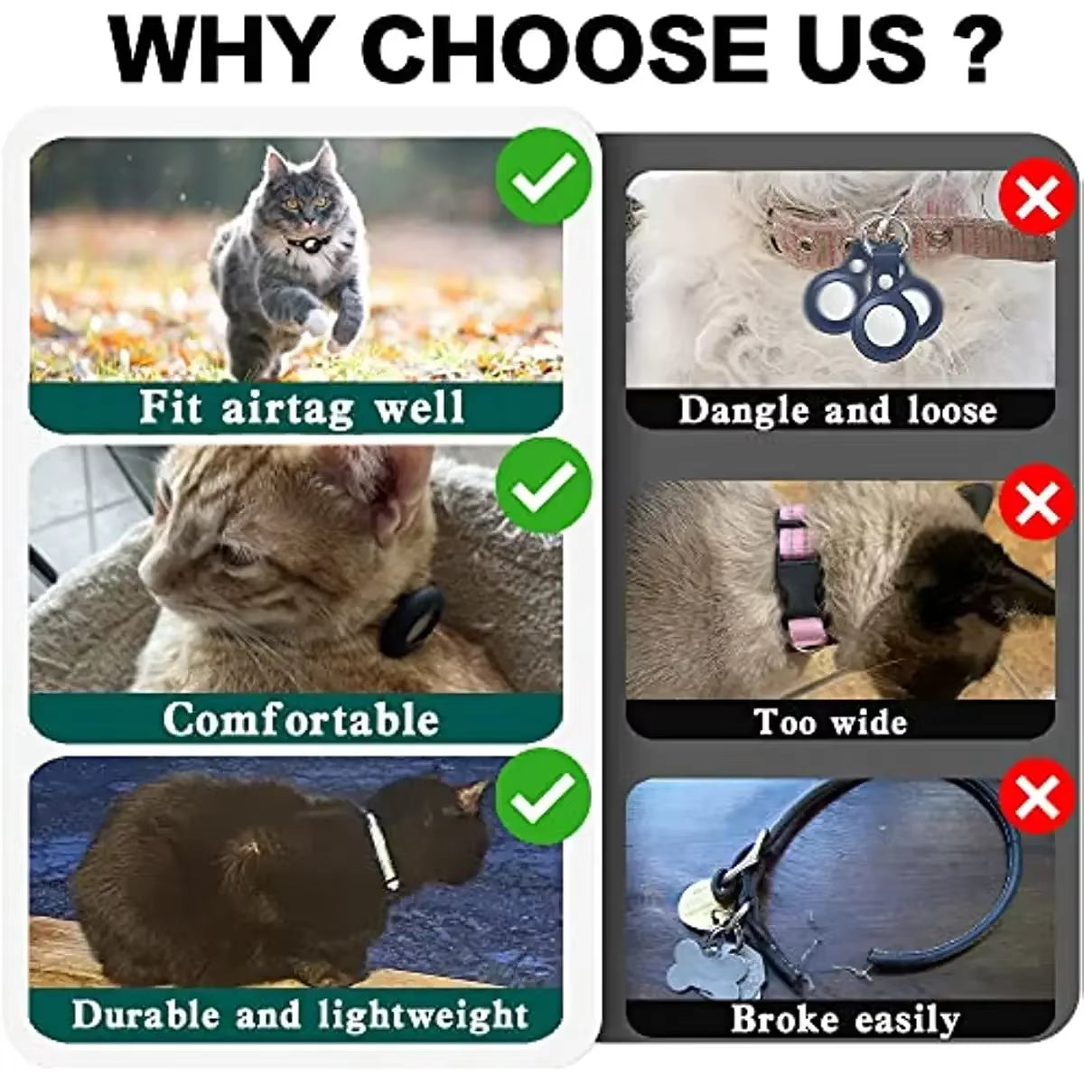1Pcs Pet Airtag Cat Collar Breakaway, Reflective Kitten Collar with Apple Air Tag Holder and Bell for Girl Boy Cats, 0.4 Inches