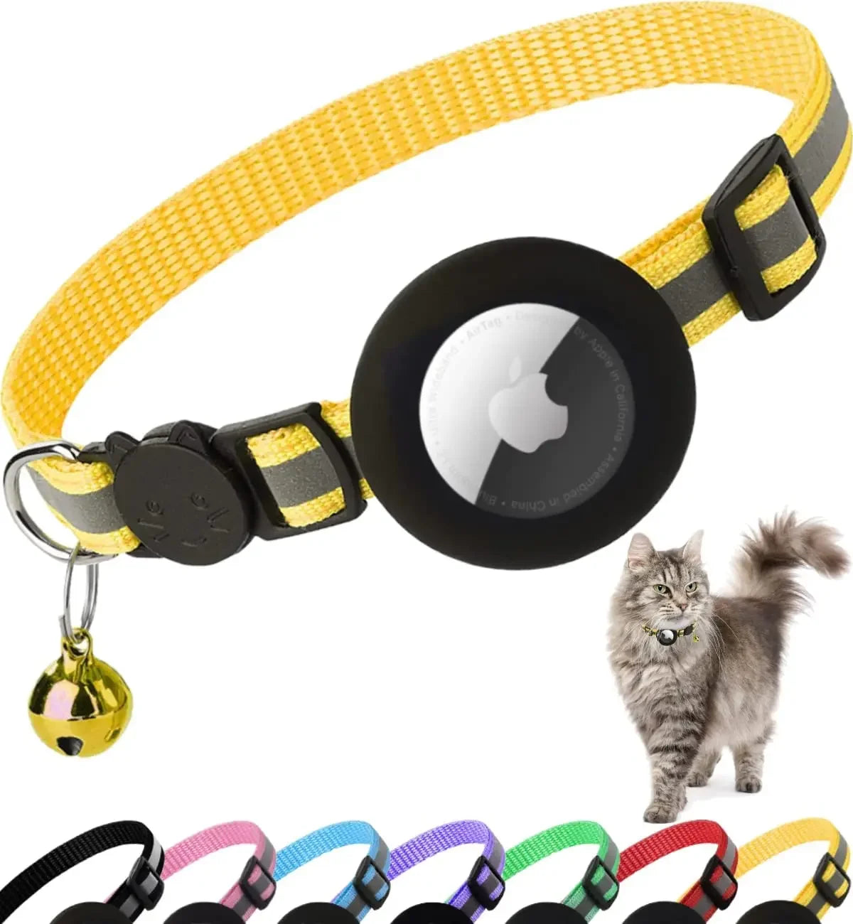 1Pcs Pet Airtag Cat Collar Breakaway, Reflective Kitten Collar with Apple Air Tag Holder and Bell for Girl Boy Cats, 0.4 Inches