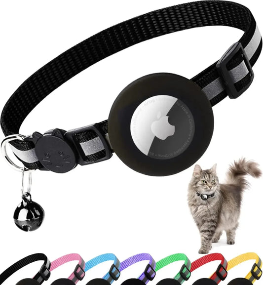 1Pcs Pet Airtag Cat Collar Breakaway, Reflective Kitten Collar with Apple Air Tag Holder and Bell for Girl Boy Cats, 0.4 Inches